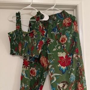 Elegant Floral Green Jumpsuit Set